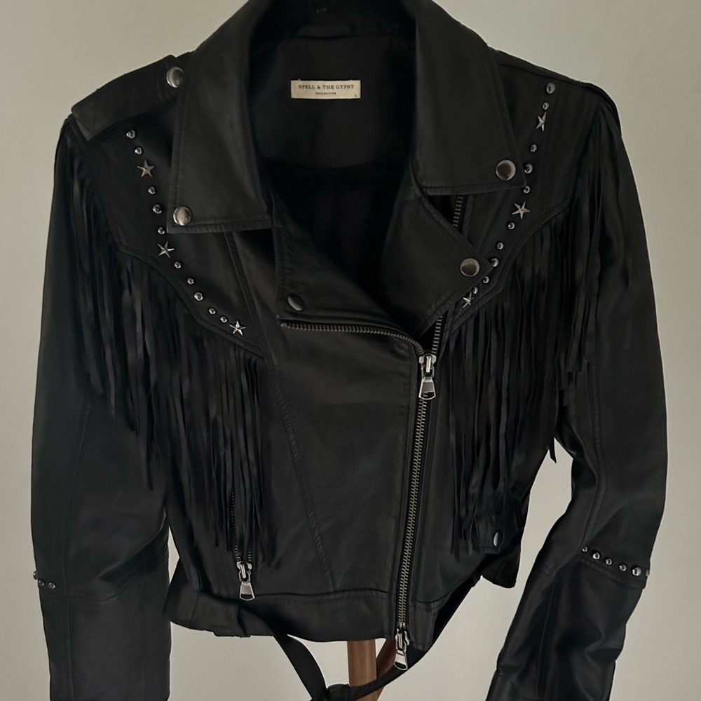 Spell & The Gypsy Theadora Leather Fringe Jacket Large